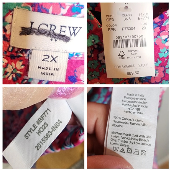 NWT J. Crew Button Shirtdress Pink Blue Floral. Plus Size 2X. - Picture 3 of 14